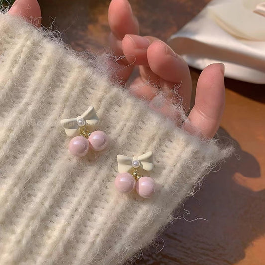 Cherry Pearl Bow Earrings