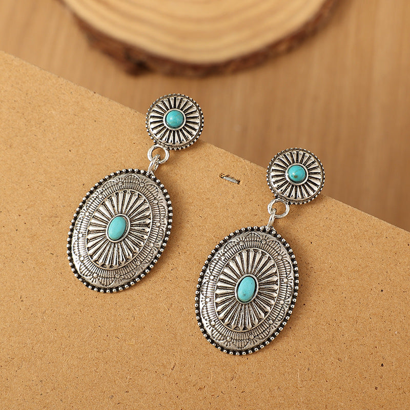 Turquoise Retro National Style Turquoise Pumpkin Flowers Eardrops