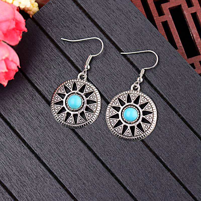 Round Turquoise Alloy Earrings