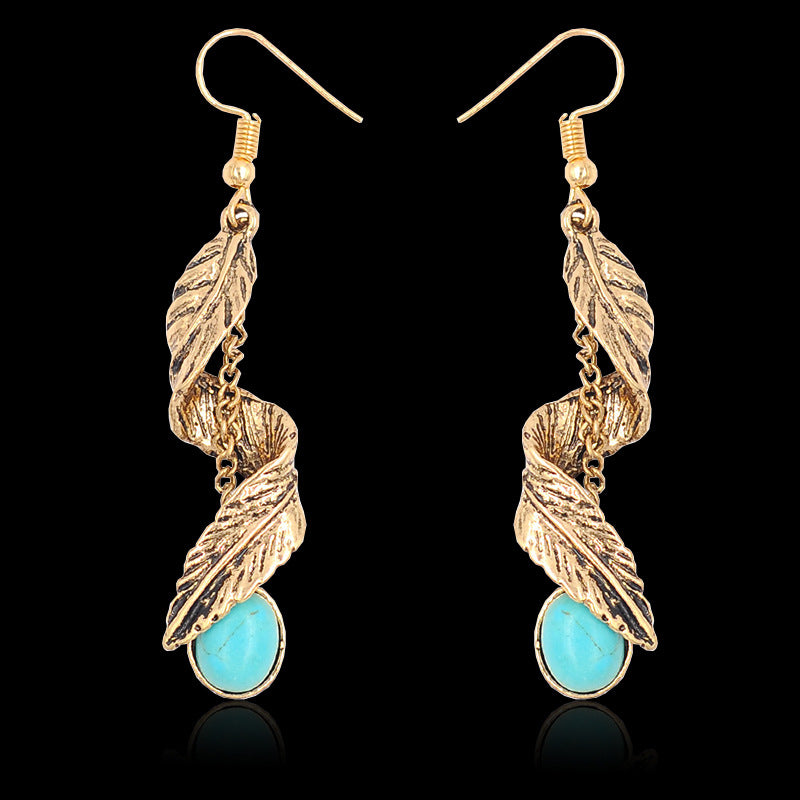Turquoise Spiral Feather Earrings