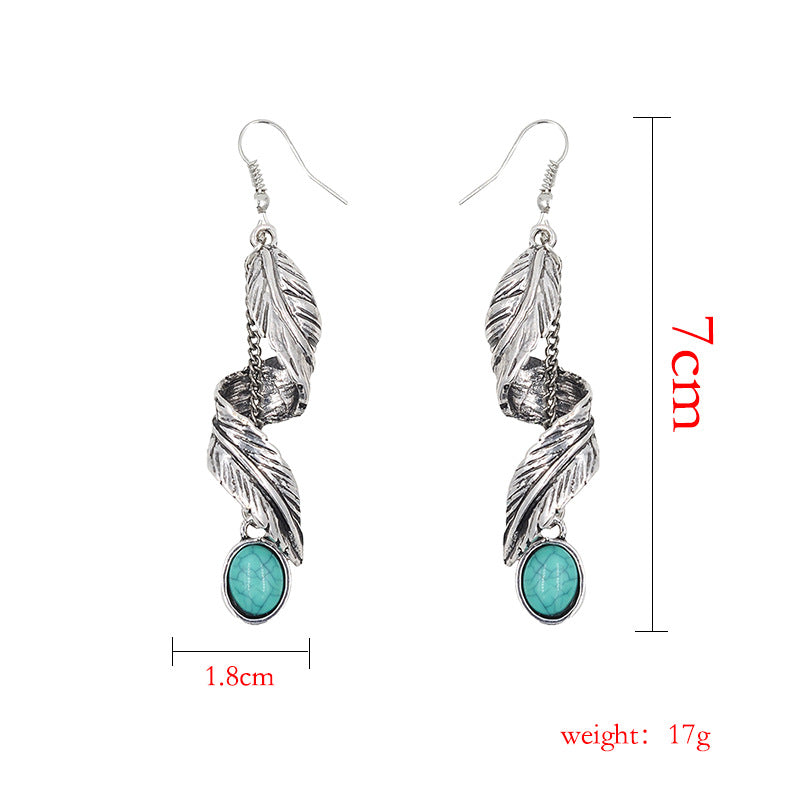 Turquoise Spiral Feather Earrings