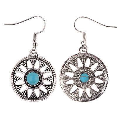 Round Turquoise Alloy Earrings