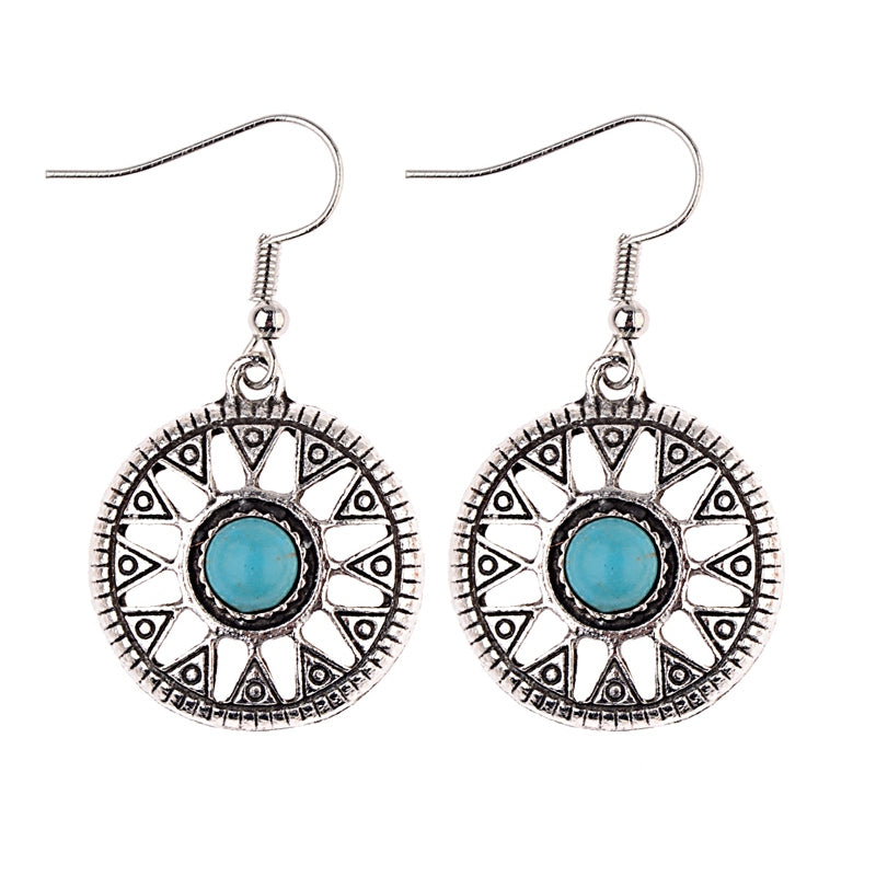 Round Turquoise Alloy Earrings