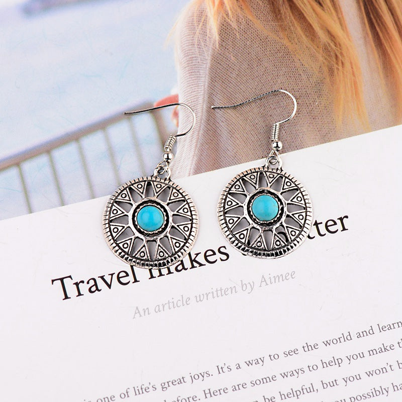 Round Turquoise Alloy Earrings
