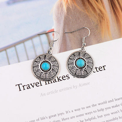 Round Turquoise Alloy Earrings