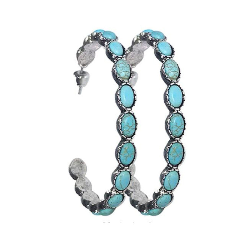 Turquoise Circle C- Shaped  Earring