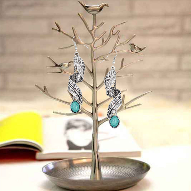 Turquoise Spiral Feather Earrings