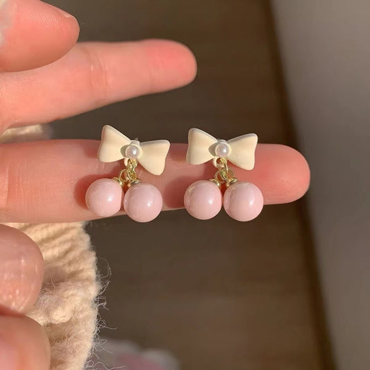 Cherry Pearl Bow Earrings