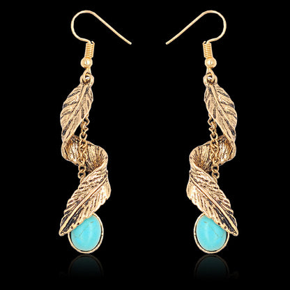 Turquoise Spiral Feather Earrings