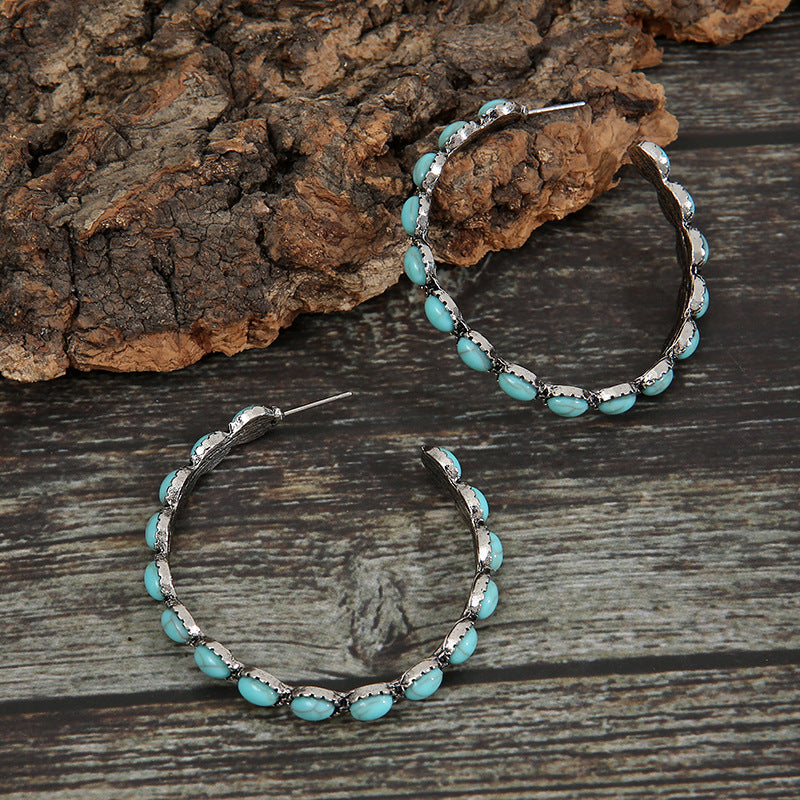 Turquoise Circle C- Shaped  Earring