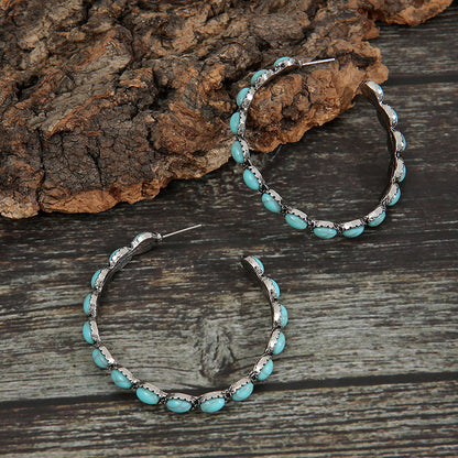 Turquoise Circle C- Shaped  Earring