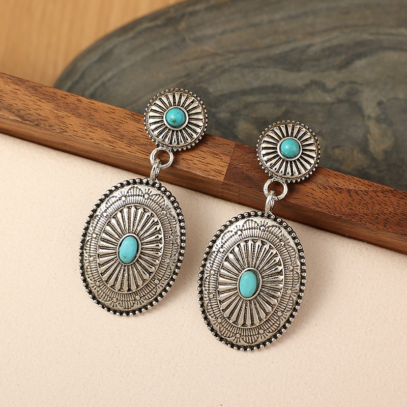 Turquoise Retro National Style Turquoise Pumpkin Flowers Eardrops
