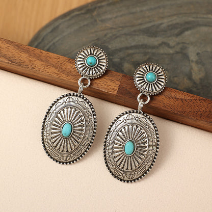 Turquoise Retro National Style Turquoise Pumpkin Flowers Eardrops