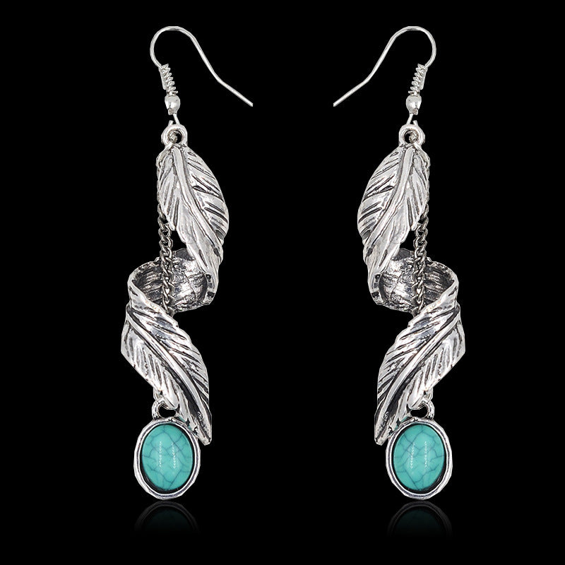 Turquoise Spiral Feather Earrings