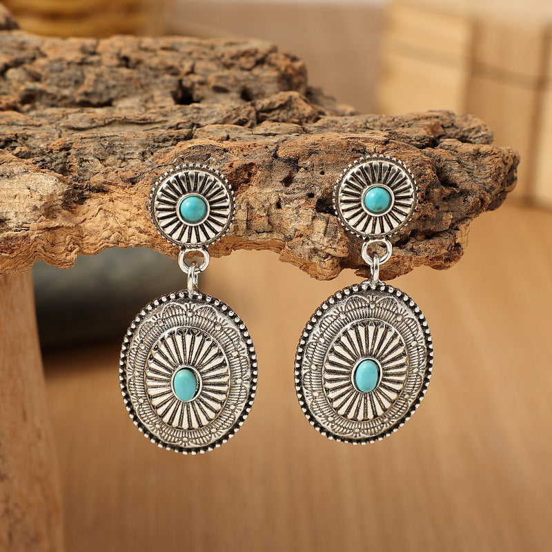Turquoise Retro National Style Turquoise Pumpkin Flowers Eardrops