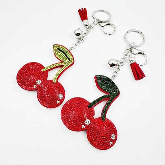 Cherry Rhinestone Velvet Keychain