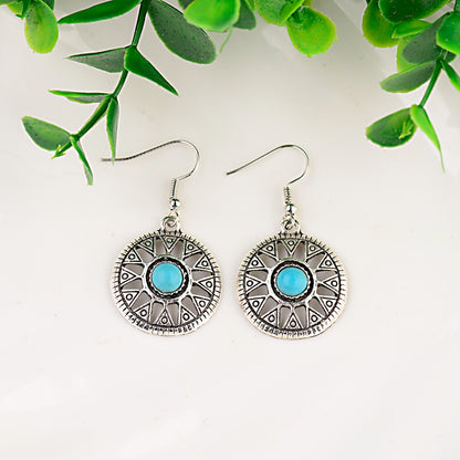 Round Turquoise Alloy Earrings