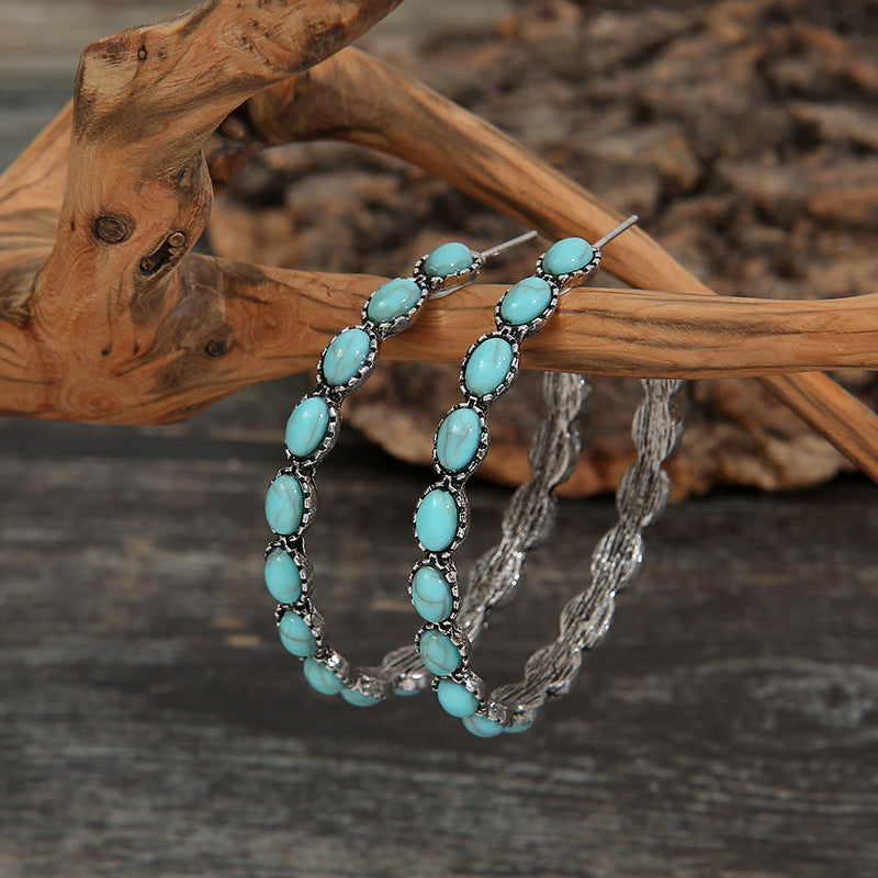 Turquoise Circle C- Shaped  Earring