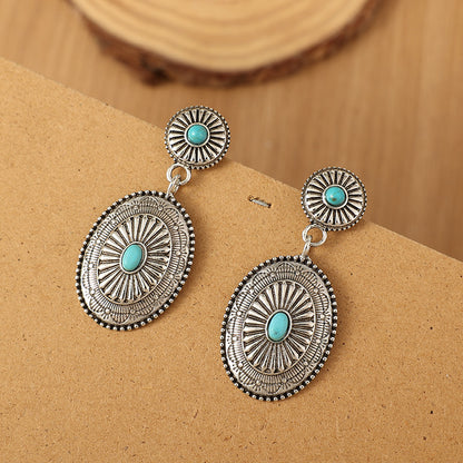 Turquoise Retro National Style Turquoise Pumpkin Flowers Eardrops