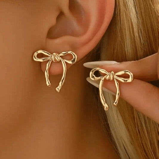Gold Bow Stud Earrings