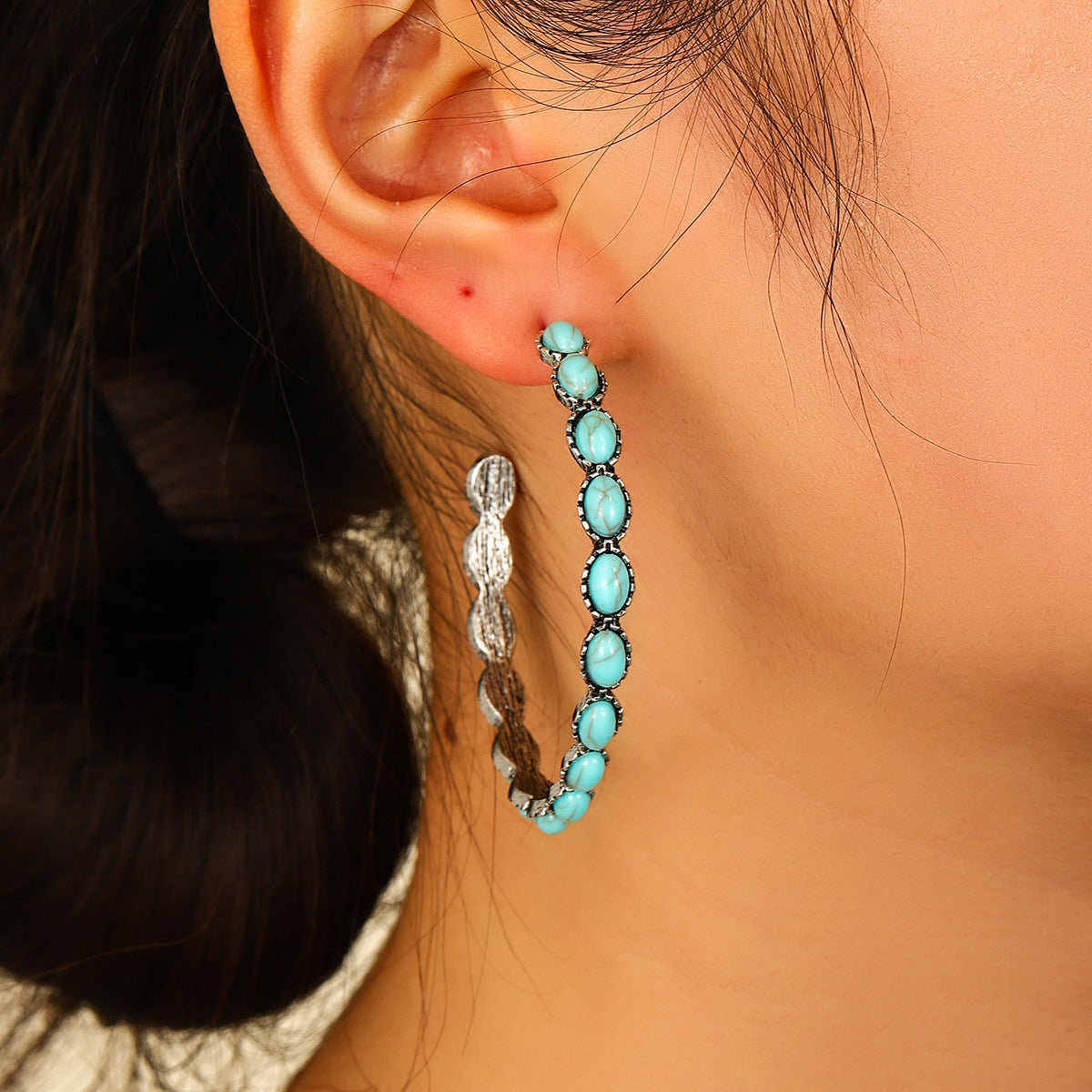 Turquoise Circle C- Shaped  Earring