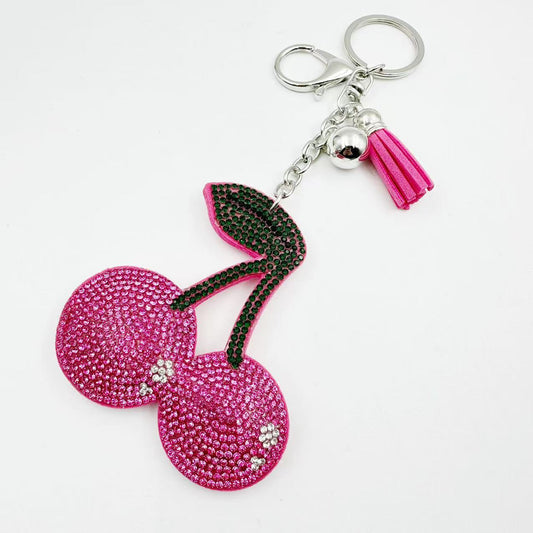 Cherry Rhinestone Velvet Keychain