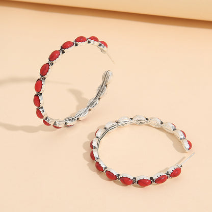 Turquoise Circle C- Shaped  Earring