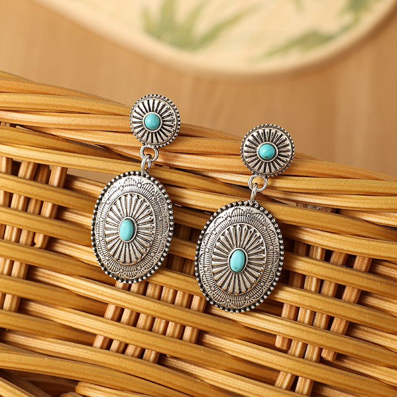 Turquoise Retro National Style Turquoise Pumpkin Flowers Eardrops